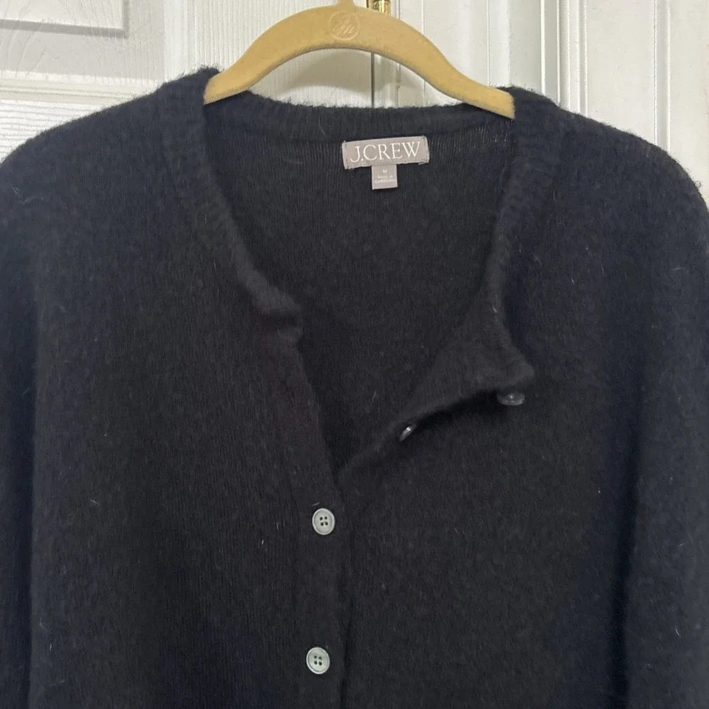 J Crew Womens Cardigan Sweater Wool Blend Cropped Button Front Sz M Black Soft